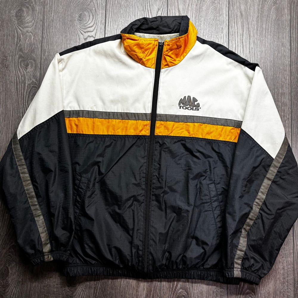 Vintage Mac Tools Canada Motorsports Windbreaker Jacket Black Yellow Mens XL